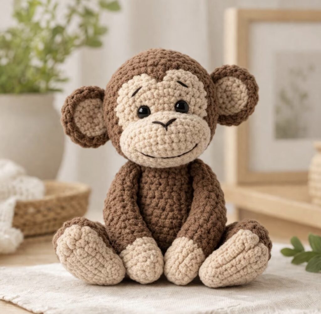 image of a crocheted amigurumi monkey